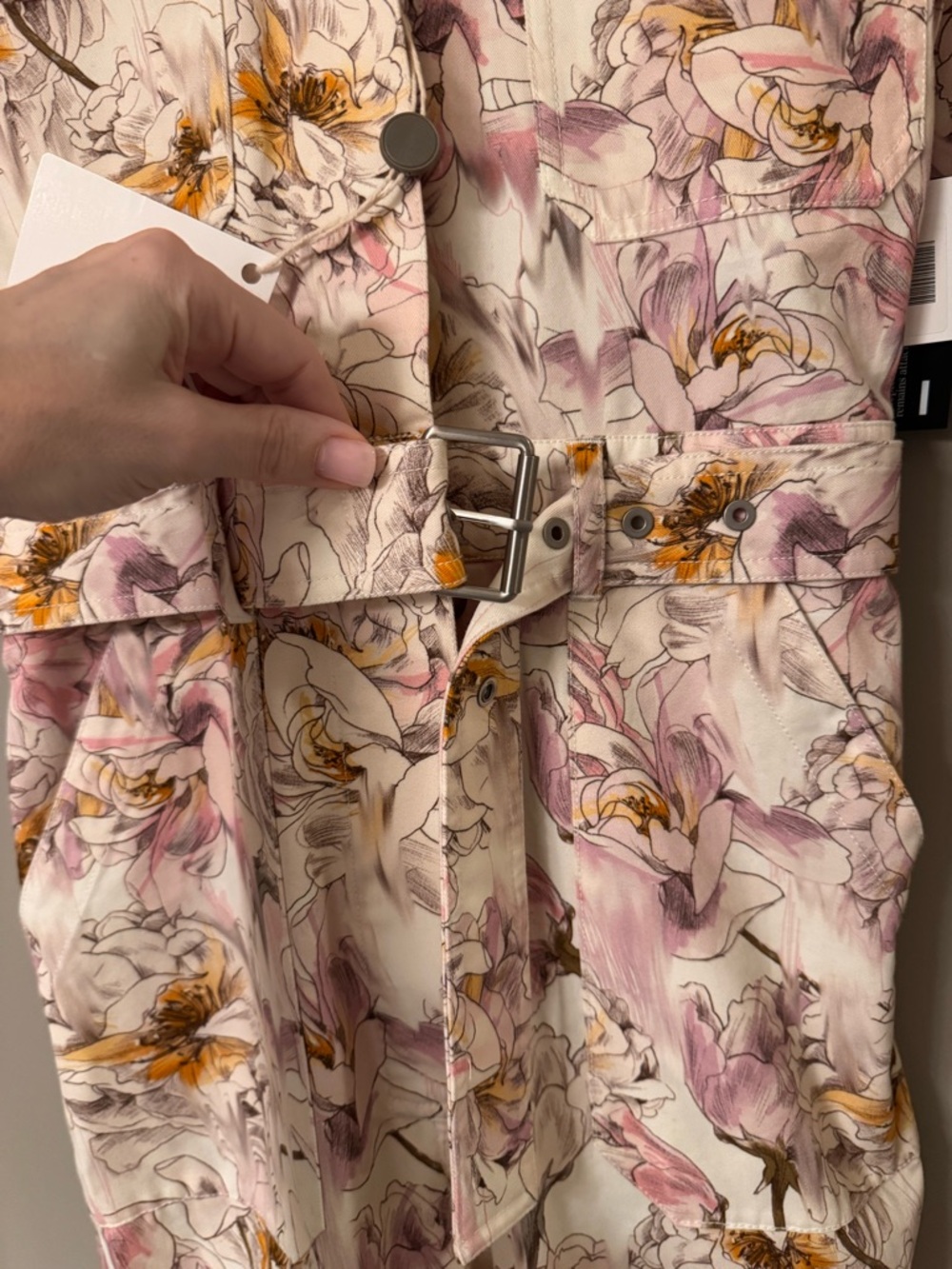 Rebecca Vallance Floral-Trim Utility Jumpsuit in Blush Size XS - Picture 6 of 13